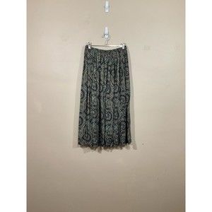 VTG Womens Paisley Print Pleated Midi Skirt 8 Blue Retro Boho 90s Prairiecore